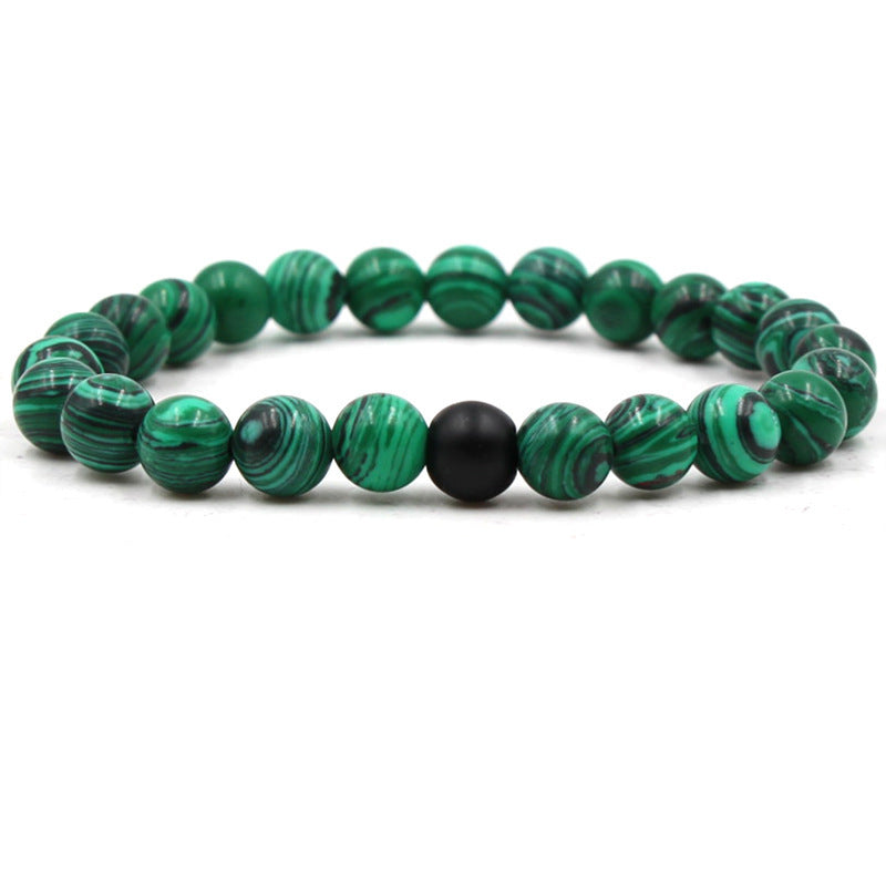 Classic Black Matte Green Malachite Bracelets Suitable Women Men Elastic Strand Jewelry