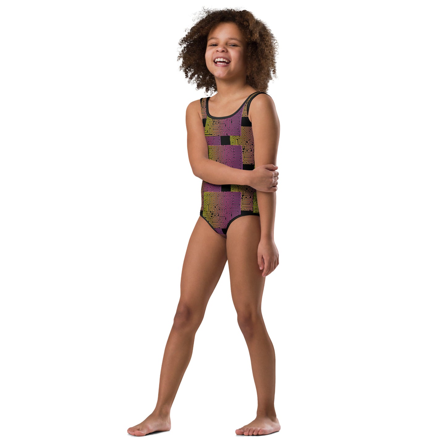 Green/Purple/Black Kids Swimsuit