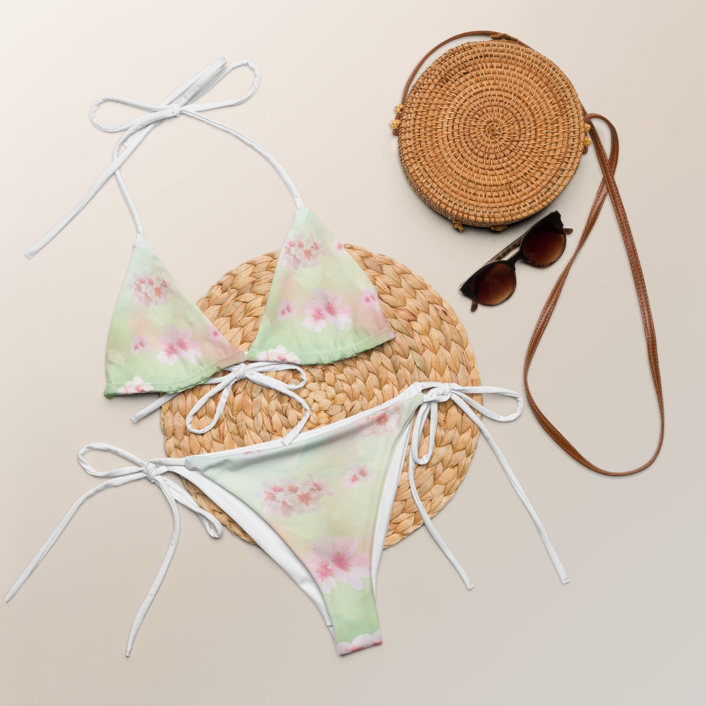 Light Pink and Green string bikini