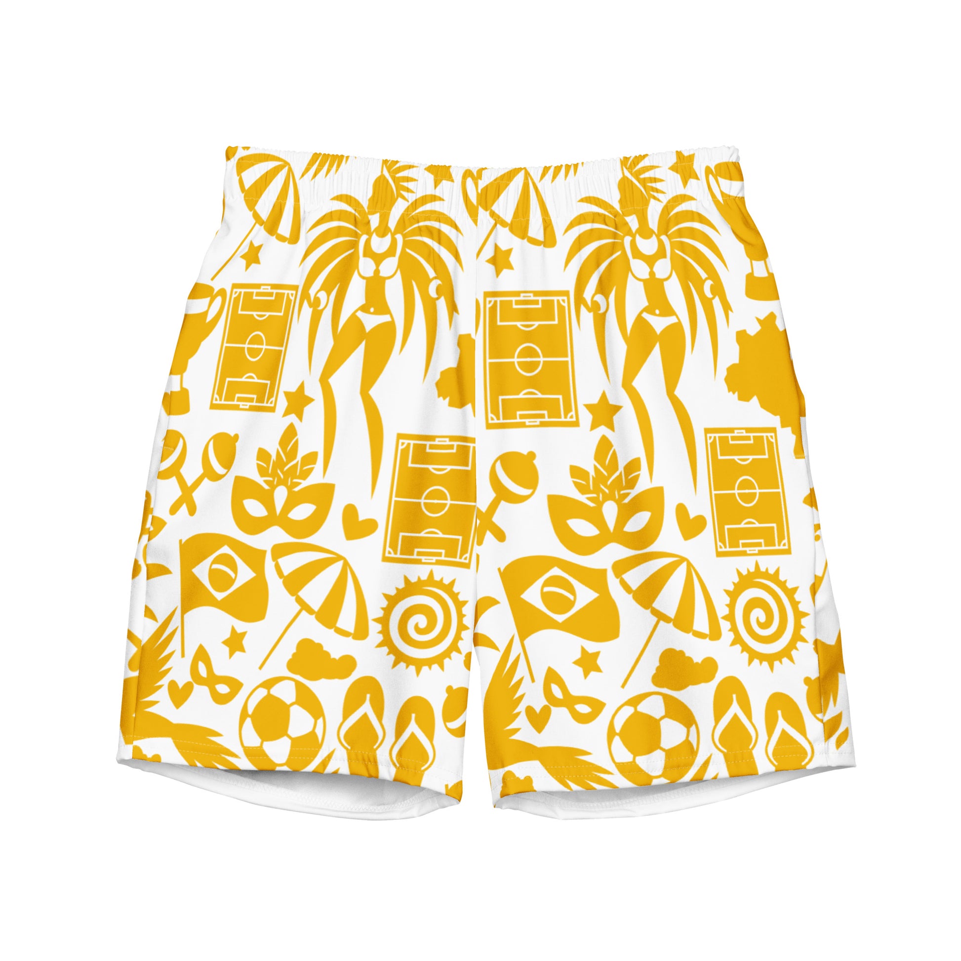 Yellow and white swim trunks , Brazil theme