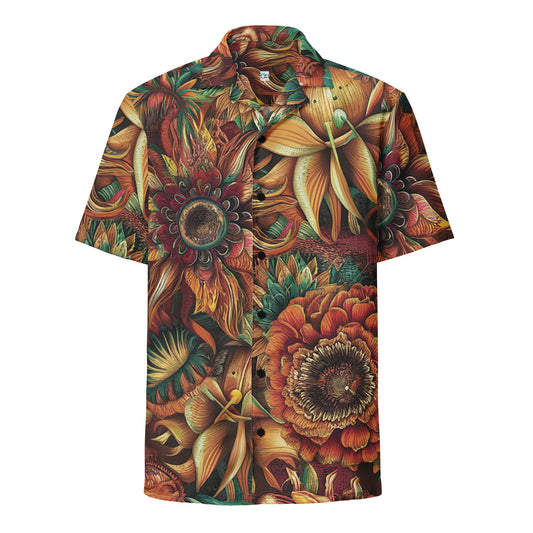 Dark Floral Print Unisex button shirt